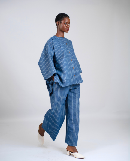 Kaftan Blouse in Stripe Light Denim