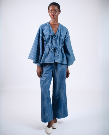 Bowie Blouse in Stripe Light Denim