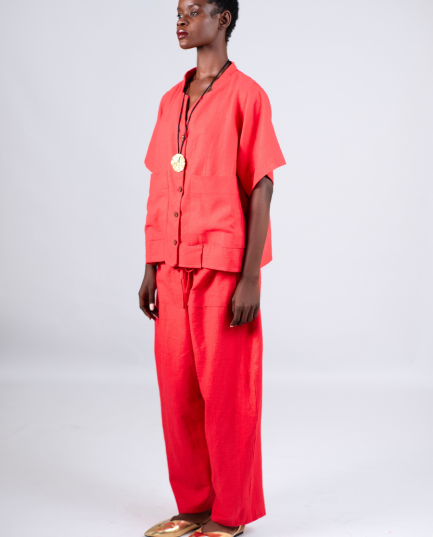 Chore Pants in Red Linen