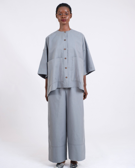 Kaftan Blouse in Grey Linen