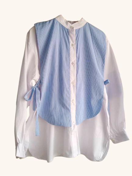 Bib Shirt in White/Blue Cotton (UK 10, 14)
