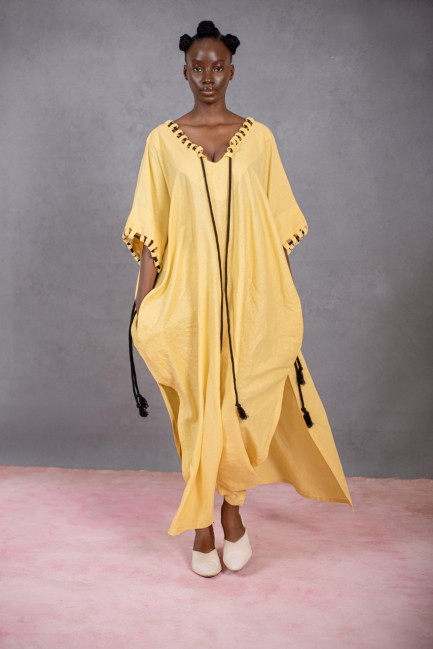 Cord Tunic Dress in Yellow Linen
