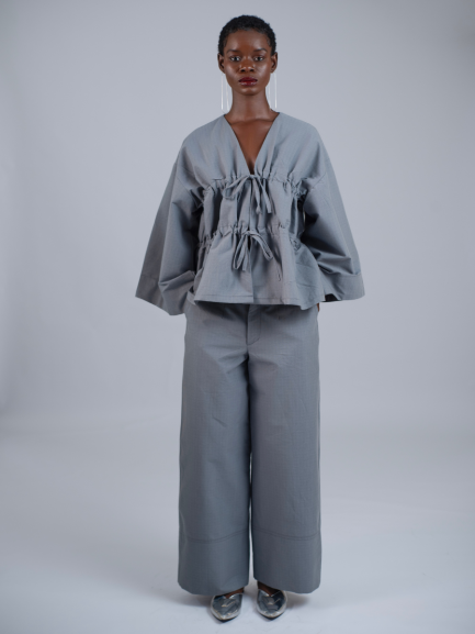 Bowie Blouse in Grey Linen