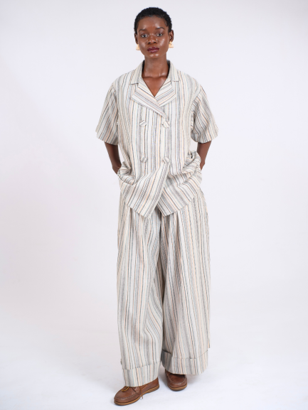 Stripe Linen Double Pleat Pants