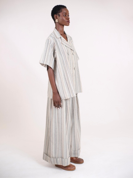 Stripe Linen Double Breasted Blouse