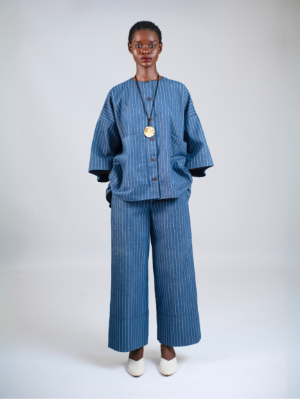 Safari Style Pant in Stripe Light Denim