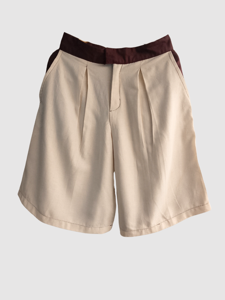 Double Pleat Shorts in Beige Linen (UK 10)