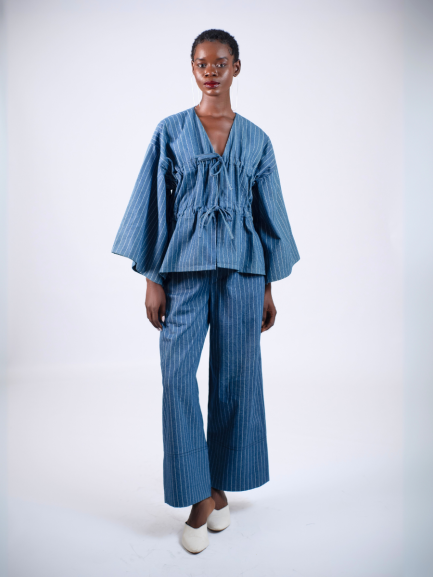 Bowie Blouse in Stripe Light Denim