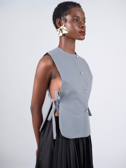 Grey Linen Bib Blouse