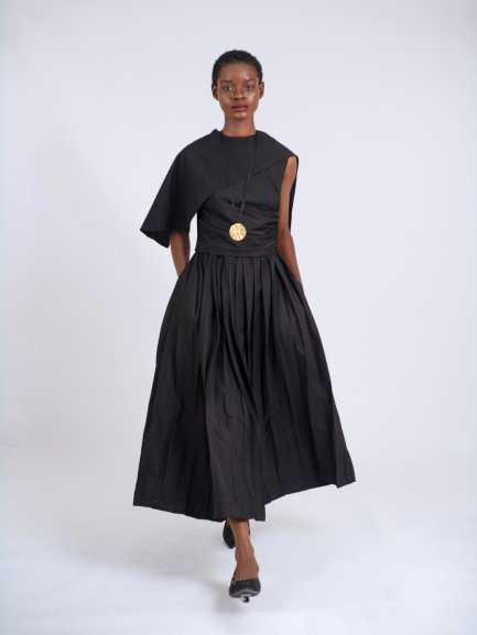 Black Scarf Blouse in Cotton Cashmere