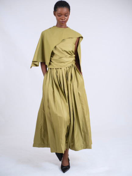 Green Pleated Skirt in Cotton Cashmere