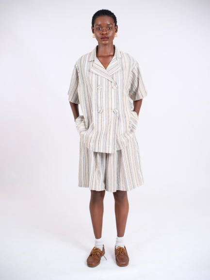 Stripe Linen Double Pleat Shorts