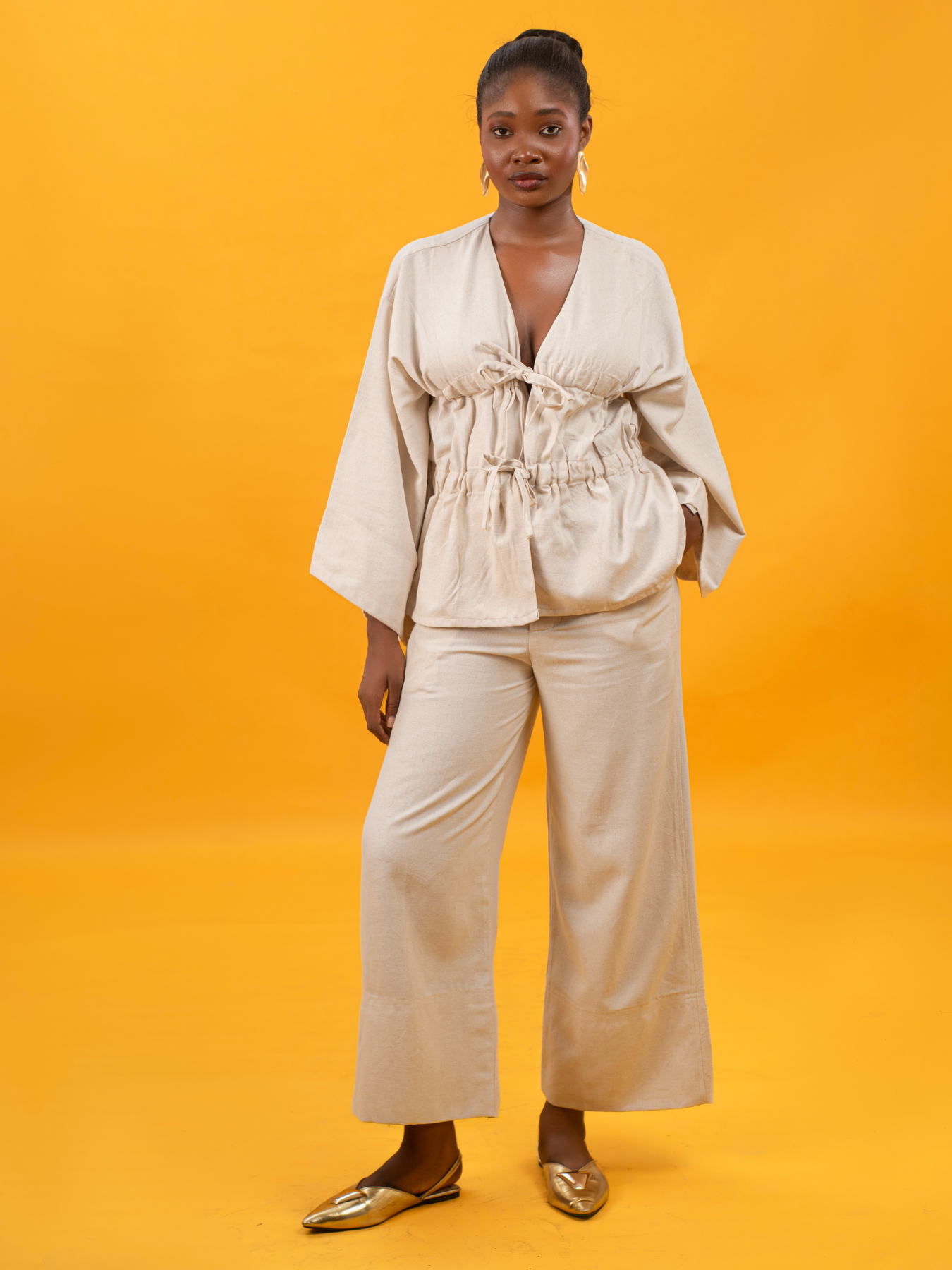 Safari Style Pant in Beige Linen